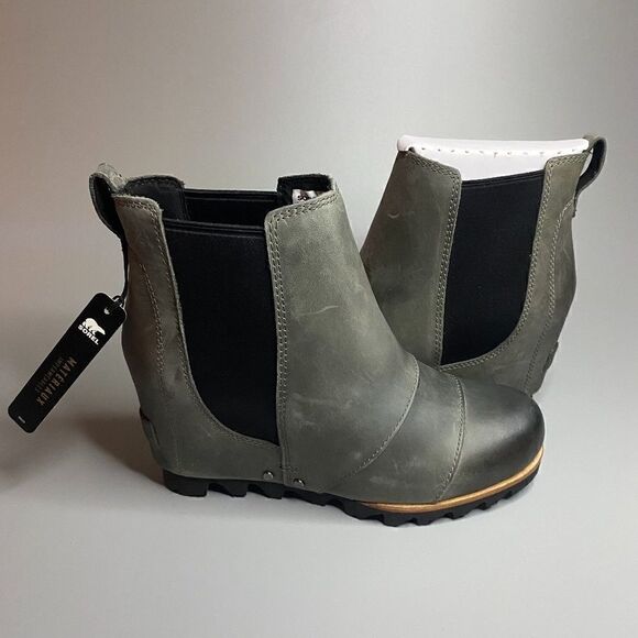 Sorel Lea Wedge Boots Joan of Arctic Chelsea Quarry Grey Black 5 waterproof - Picture 1 of 5